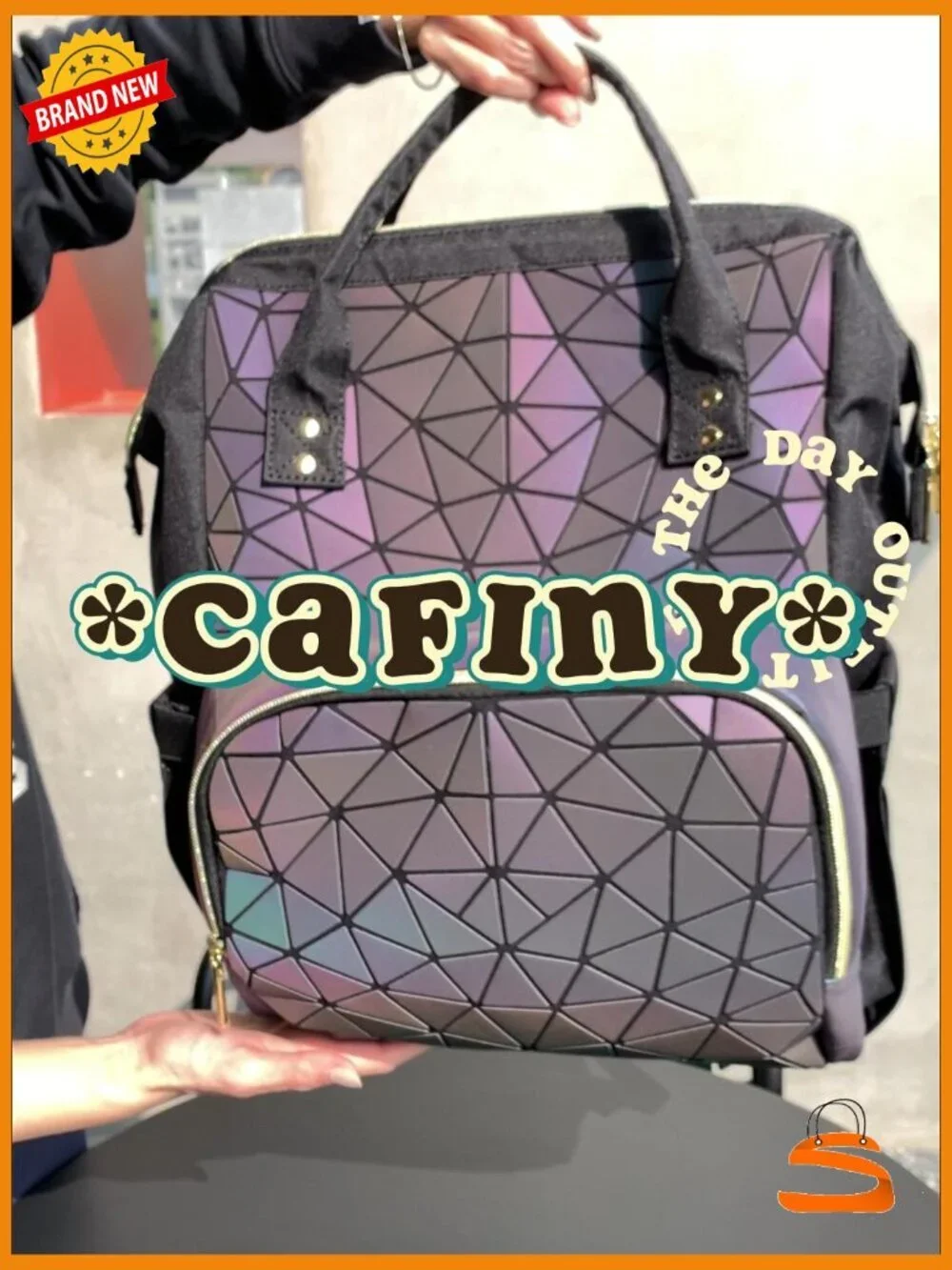 Geometric Holographic Laptop Backpack USB Port Travel Daypack